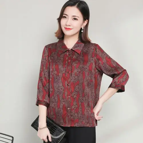 伊绫2028莨绸大牌真丝香云纱中袖上衣女装夏桑蚕丝中老年妈妈衬衫