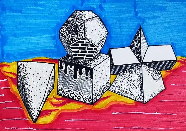 学生作品"创意线描几何体"!_小飞创意美术-站酷zcool