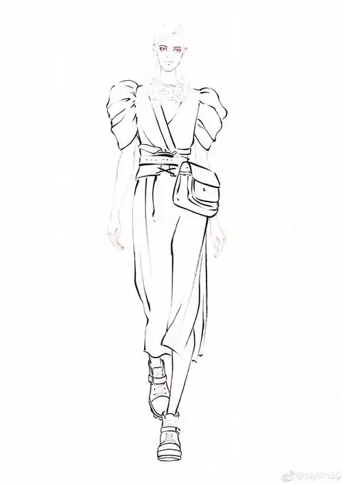 手绘时装画马克笔薄纱