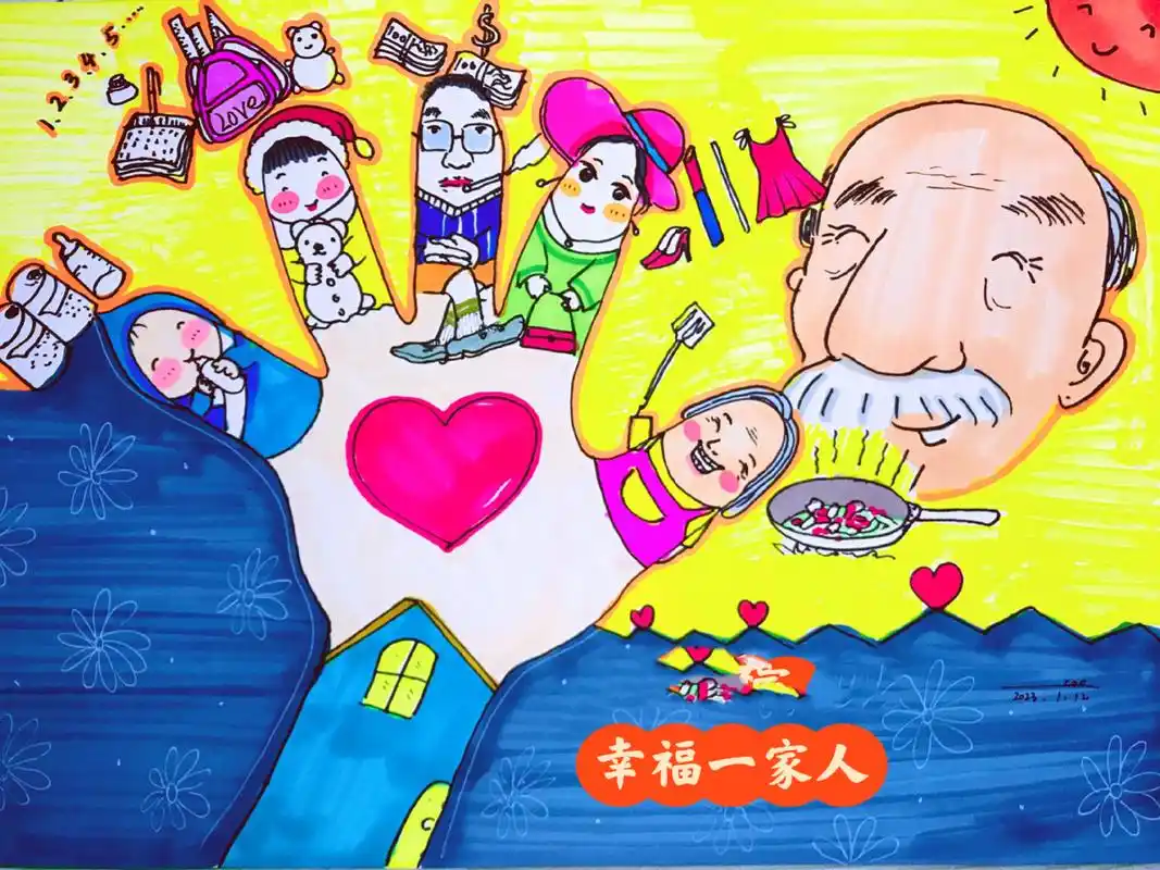 手指创意画～幸福一家人96