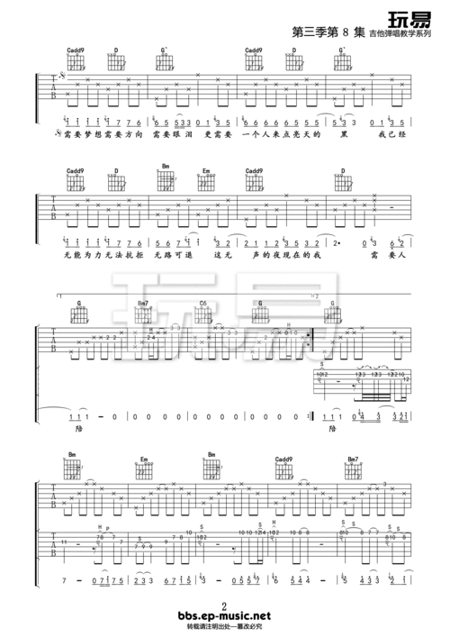 主题:《需要人陪》玩易吉他谱