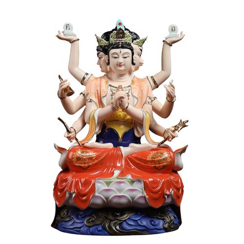 七珍斗姆元君斗陶瓷神像摆件道教斗姥星君家用摆件