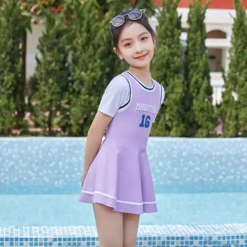 儿童泳衣女孩2024新款中大童可爱女童宝宝游泳衣连体专业速干泳装