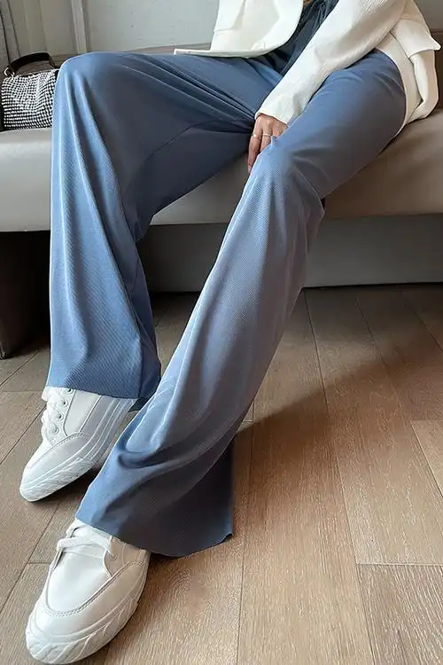 冰丝阔腿裤女夏季韩版垂感宽松百搭高腰松紧薄款直筒裤拖地长裤子