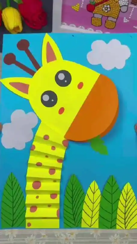 手工长颈鹿贴画_亲子手工 _手工diy _幼儿园手工_幼儿手工_创意手