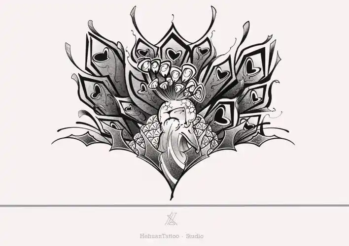 纹身手稿 | 孔雀花胸