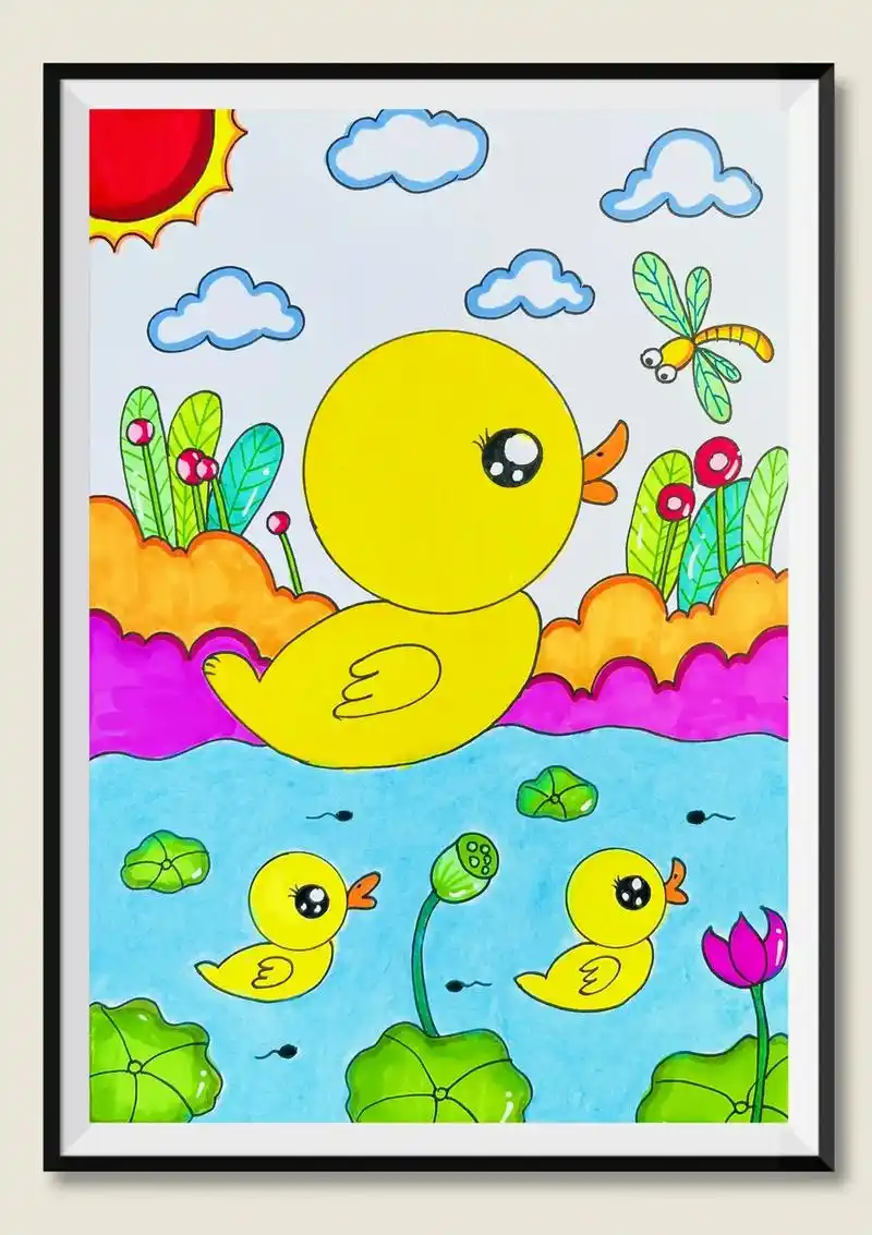 夏天池塘主题简笔画#简笔画 #一起学画画 #儿童画 #育儿简 - 抖音