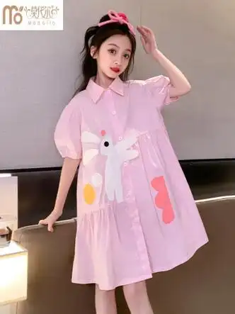 莫代尔女童夏装连衣裙儿童装2023新款小女孩洋气公主裙夏季衬衫裙子