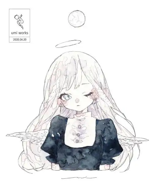 水彩插画小清新动漫少女可爱手绘上色适合做头像