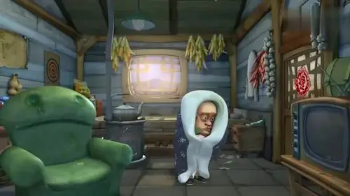 熊出没好强的暴风雪竟把光头强连同沙发一起吹倒真危险啊