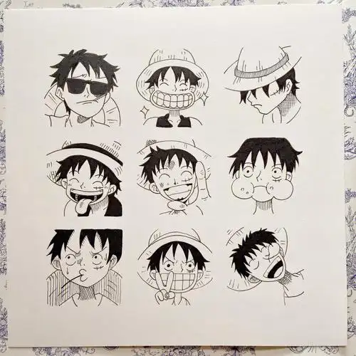 海贼王路飞手绘九宫格附绘画步骤