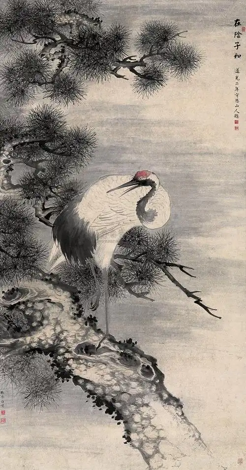 0167 松鹤图 立轴 设色纸本