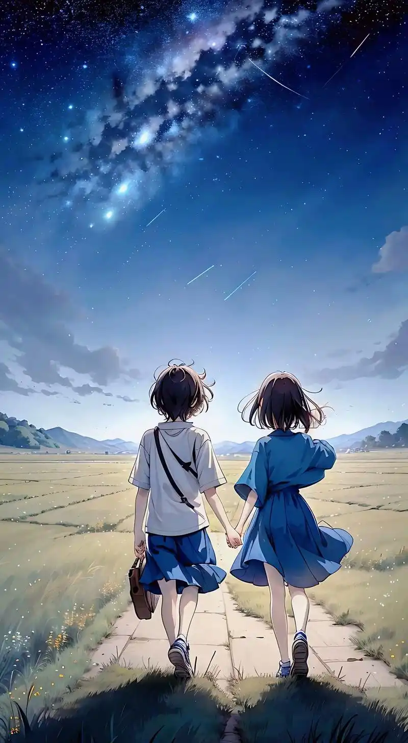 小情侣手牵手背影