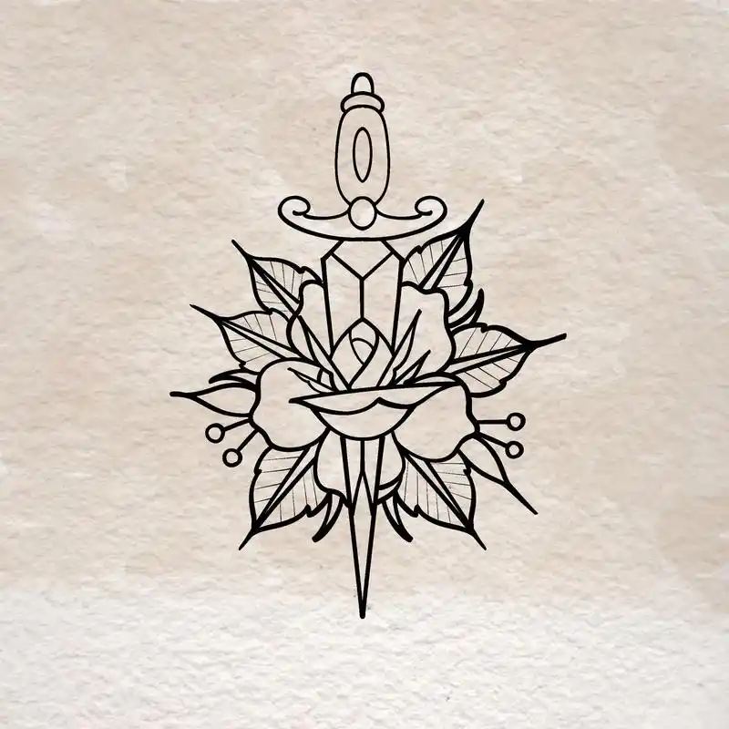 「美式纹身——剑与玫瑰的艺术融合9515」.