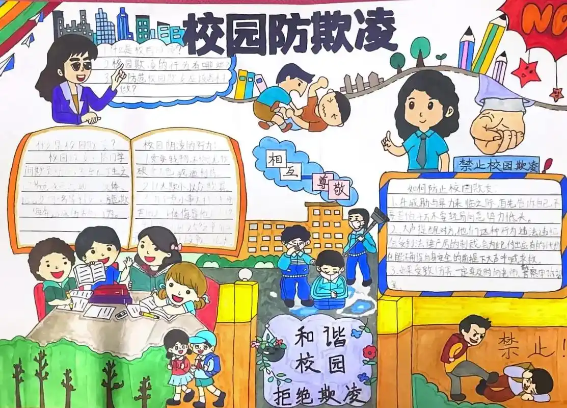 反对校园欺凌暴力霸凌行为和谐校园手抄报