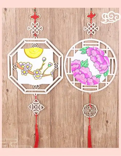 中国风传统民俗节庆木片挂饰幼儿园儿童手工挂饰创意布置白柸材料