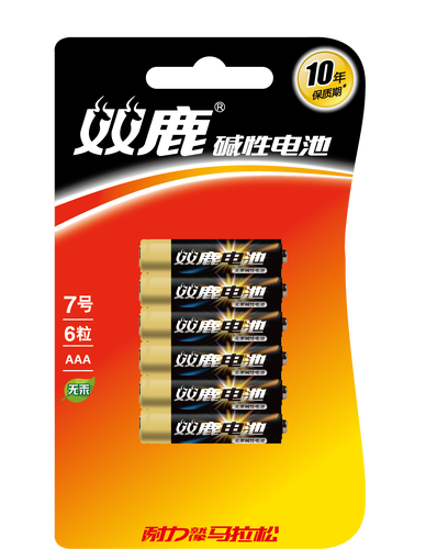 双鹿无汞碱性电池7号6粒lr03 1.5v