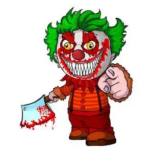 邪恶的看小丑拿着一把刀子刺,脸上恐怖和疯狂的疯子.矢量图照片