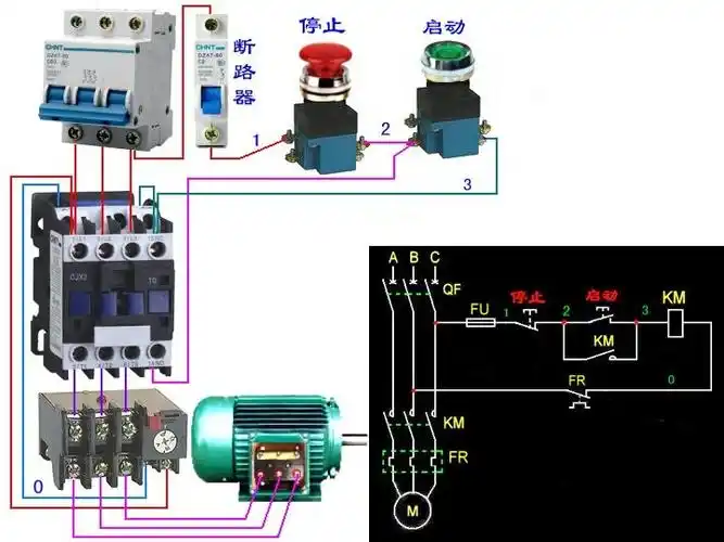 求个接触器控制三相异步电动机连续运行的电气原理图