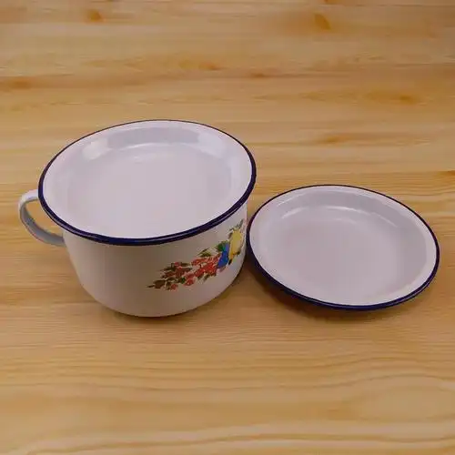 老式搪瓷饭缸老式搪瓷快餐杯怀旧茶缸泡面碗保鲜盒带把带盖搪瓷杯