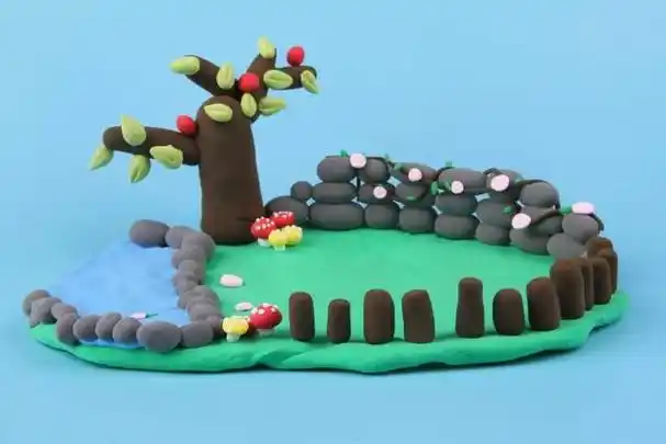手工diy超轻粘土小场景作品小院的草地图文教程