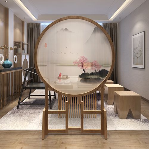 中式实木圆形屏风玄关隔断客厅时尚简约办公茶室座屏