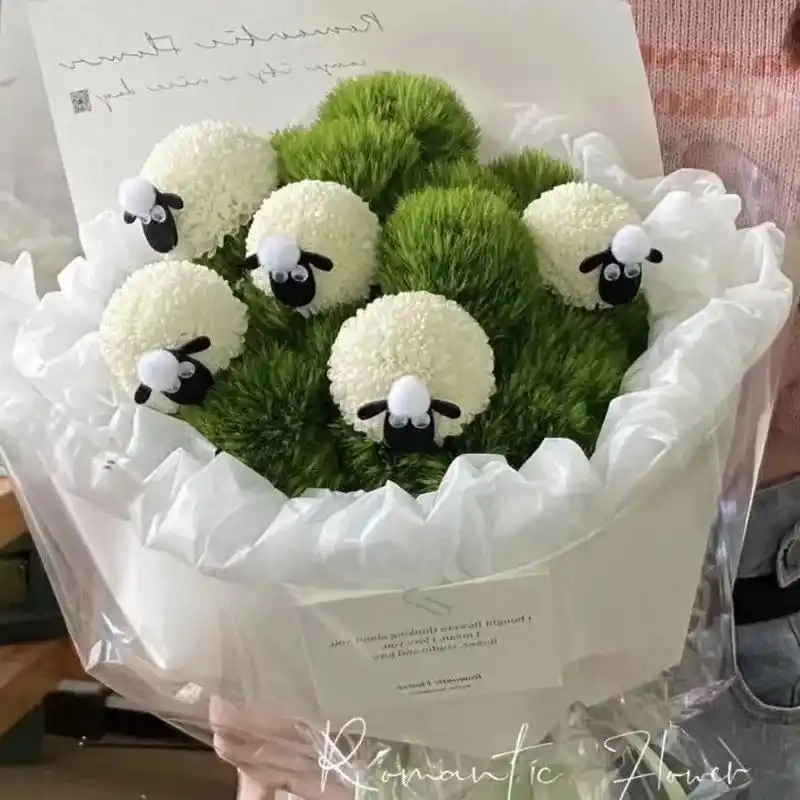 小羊套装乒乓菊可爱表情卡通笑脸儿童花束造型儿童礼物