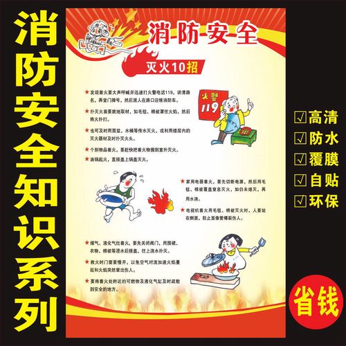 消防安全知识墙贴灭火常识火灾预防自救逃生宣传教育制度检查海报