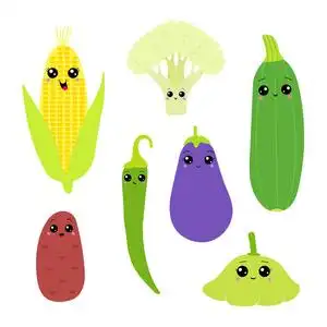 一套色彩鲜艳的蔬菜可爱风格的图画.