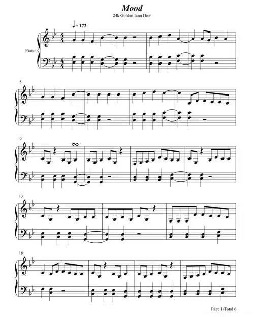 24kgoldn,iann dior《mood》钢琴谱第1张