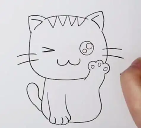 4,最后给小猫咪的身体涂上黄色,可爱又简单的小猫咪简笔画就完成啦!