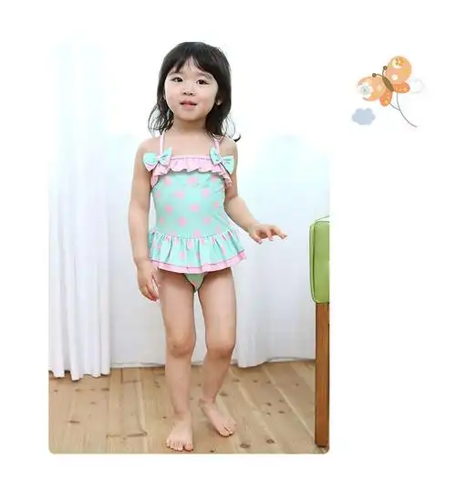 可爱儿童泳衣女宝宝泳衣女童泳装波点三角连体游泳衣