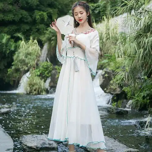 古风裙子汉元素 日常夏季_古装女显瘦薄款汉服超仙夏季日常古风汉元素