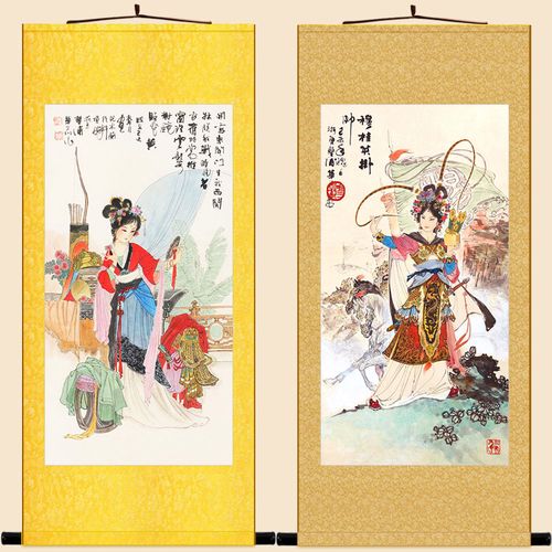 巾帼英雄女将人物画像 花木兰穆桂英梁红玉卷轴挂画装饰画可定制