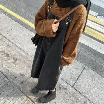 一米五矮个子微胖女生穿搭女孩夏天显瘦裙子复古牛仔背带裙秋冬百搭感