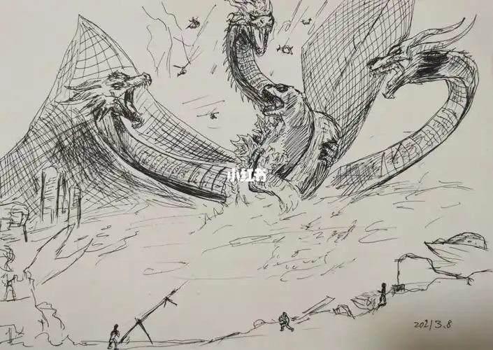 基多拉素描怪兽之王,王者基多拉素描-图片大观-奇异网