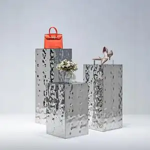 男女服装店银色镜面展示架橱窗模特架地台不锈钢水波纹展示台定制