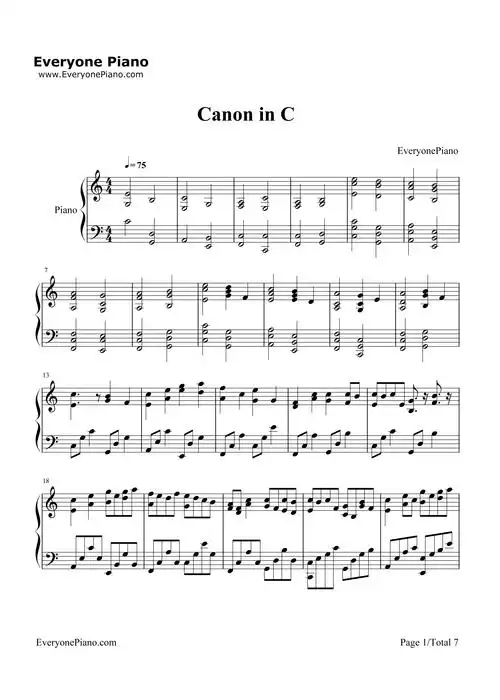 c大调卡农-带力度版五线谱预览1-钢琴谱文件(五线谱,双手简谱,数字谱