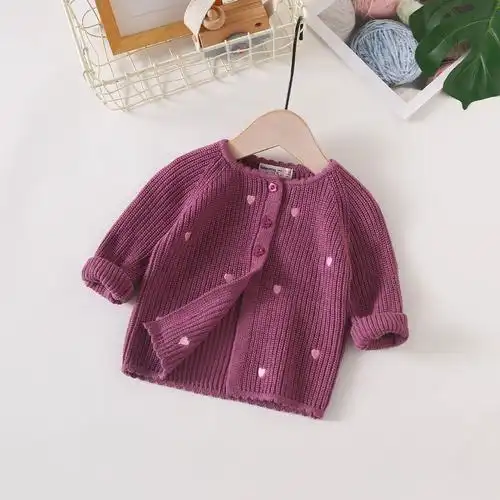 女宝宝针织开衫洋气小童红色毛衣小外套春秋装0-1-2岁纯棉婴幼儿