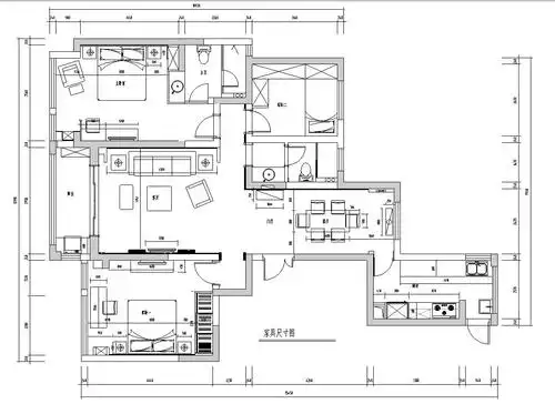 [江苏]常熟世贸五期三房两厅公寓房室内施工图设计