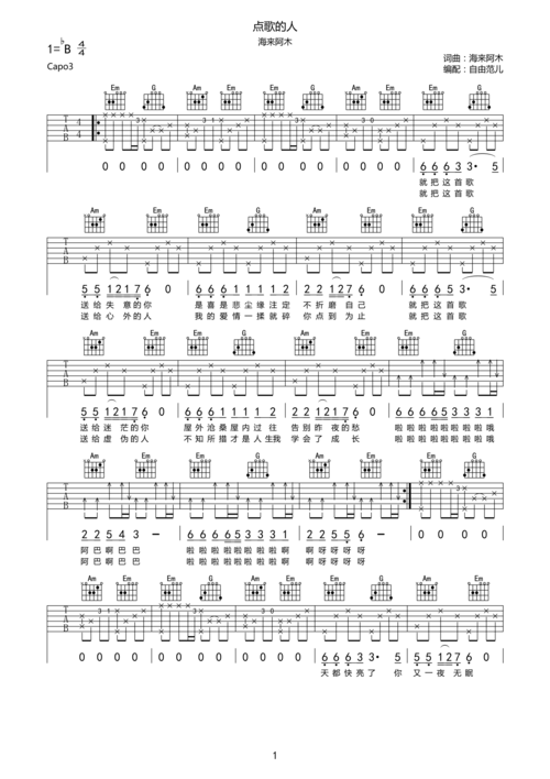海来阿木《点歌的人》吉他谱