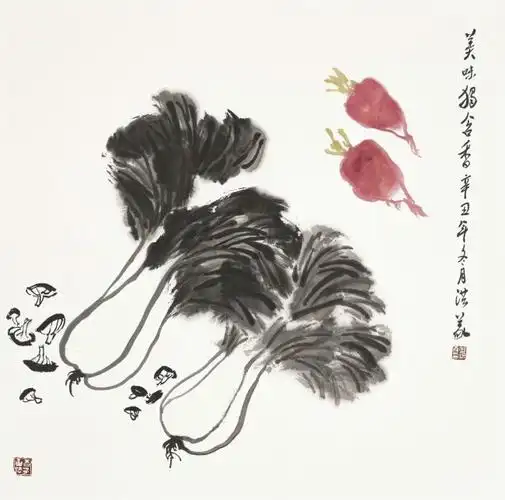 清心写百财雅趣独含香细赏著名书画家盛洪义笔下的大白菜