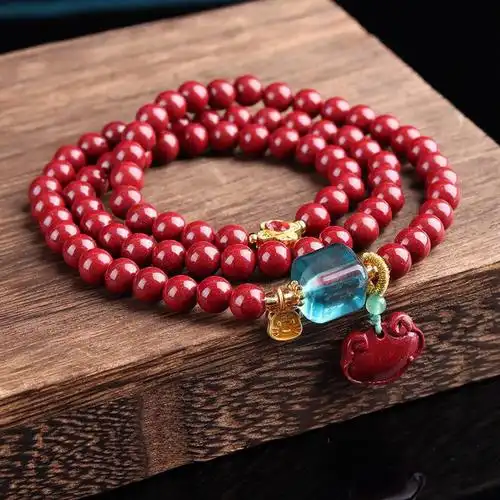 天然原矿朱砂精品紫金砂三圈手链