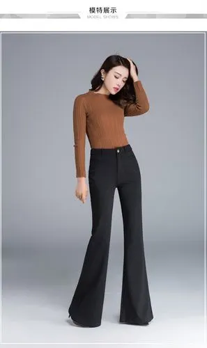 新款黑色大喇叭裤女高腰弹力女裤休闲大脚西裤显瘦夏季阔腿裤长裤