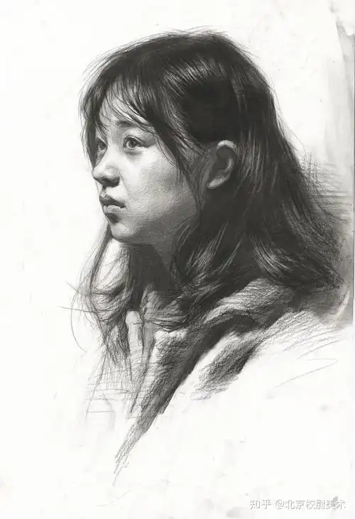 素描头像四分之三侧面女青年步骤示范解析