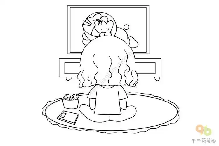坐在电视前的简笔画 简笔画图片大全-蒲城教育文学网
