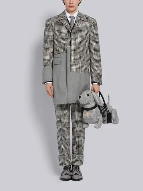 black and white shetland wool prince of wales collage overcoat