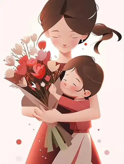 小女孩手捧花送给妈妈母亲节快乐-图巨人