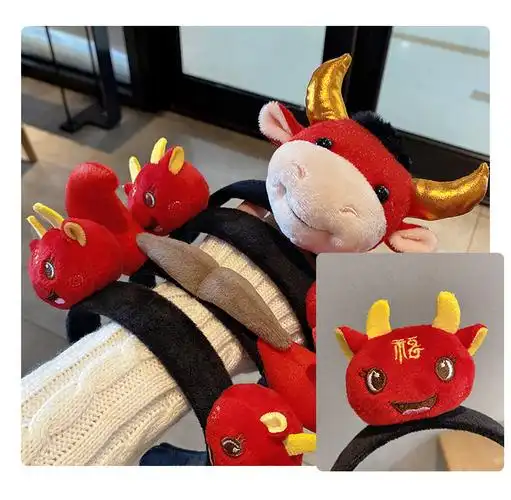 牛年头箍元旦节牛角头饰批发过年喜庆年会发饰品小牛发卡新年发箍