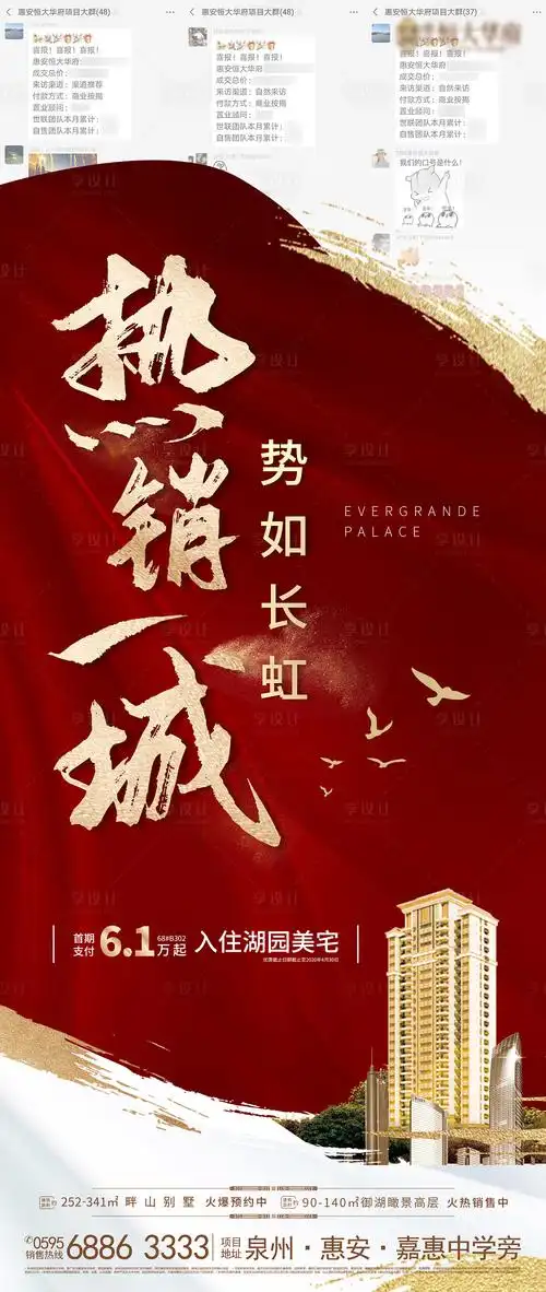 房地产热销红金海报